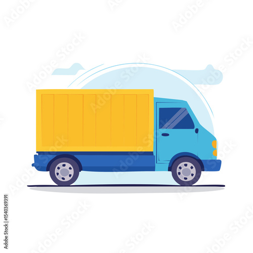 Delivery Truck with Yellow Cargo Container Moving Goods Transportation Concept Vehicle Illustration