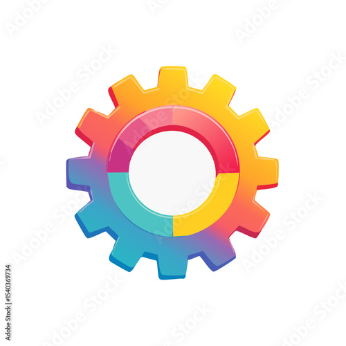 Abstract Colorful Gear Icon Isolated on Black for Graphic Design Technology Solutions