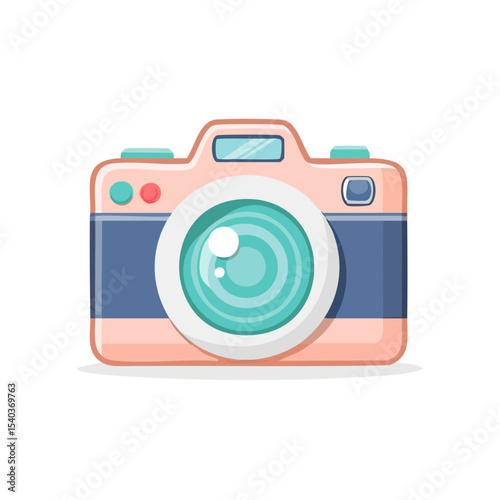 Cute cartoon camera illustration in peach and blue Digital photography and travel concept Icon for social media or design asset Bright fun flat