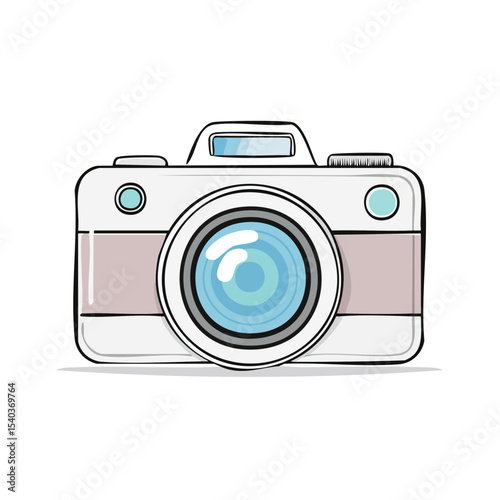 Illustration of a stylized vintage camera, perfect for photography and art projects, with pink and blue accents on a black background