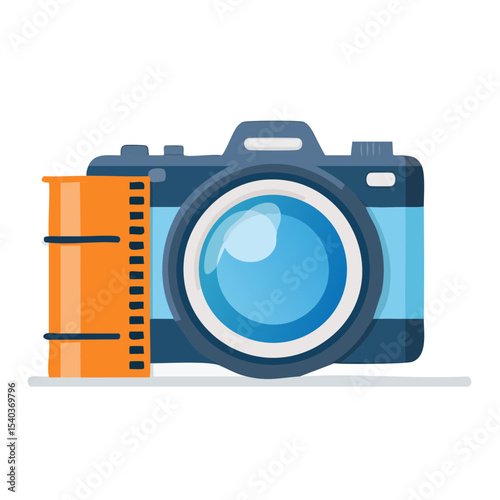 Film Camera with Roll of Film, Photography Concept, Still Life of a Vintage Style Camera
