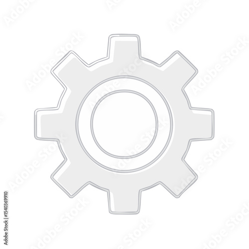 White gear mechanism illustration on black background. Design element for engineering, technology, settings, or process concept. Isolated cogwheel graphic.