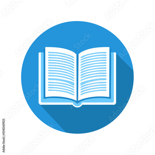 Open Book Flat Icon Illustration on Blue Round Background with Shadow