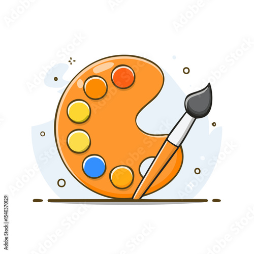 Artist's Palette with Brush Colorful Vector Illustration Painting Supplies Art Tools Design Element for Creative Projects