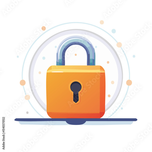 Internet Security Laptop with Orange Padlock for Data Privacy Digital Protection Vector Illustration Technology Cybersecurity Concept