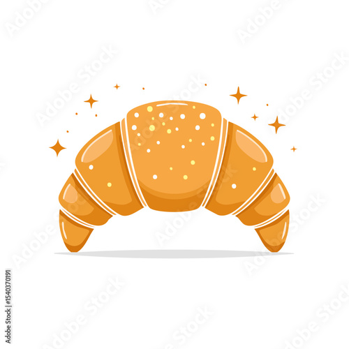 Golden brown croissant pastry with topping and shining stars illustration