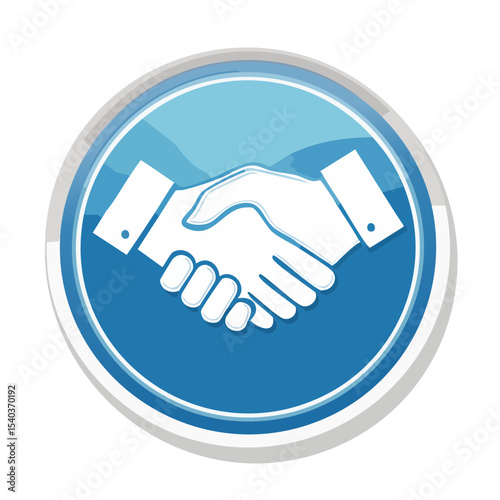 Handshake Badge Symbolizing Agreement Partnership Success Cooperation and Trust in a Blue Circle