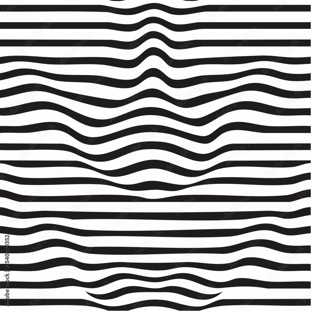 Obraz premium Optical Illusion Horizontal Lines Black and White Pattern Abstract Design Simple Graphic Modern Vector Smooth Shape Motion Visual Trick Art Perspective