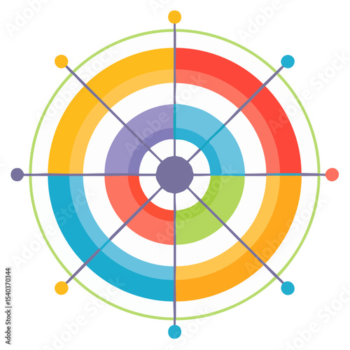 Vibrant Circular Target Diagram with Radial Lines and Segmented Rings for Data Visualization