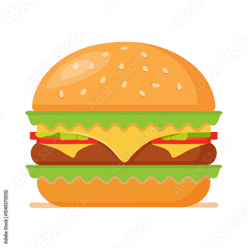 Delicious Double Cheeseburger with Salad and Tomatoes on a Black Background Fast Food Illustration