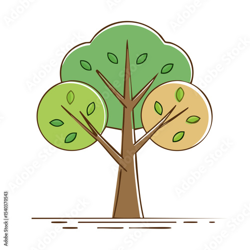 Illustration of a stylized deciduous tree with green and beige leaves against a dark background