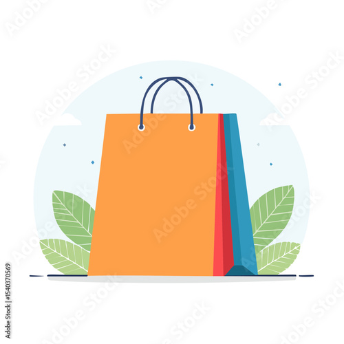 Illustrative Shopping Bags Display with Leaves and Decorative Elements Design Concept