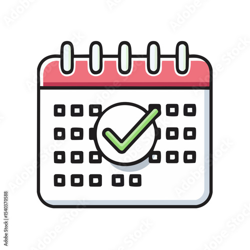 Calendar with a green check mark icon for events or scheduling tasks