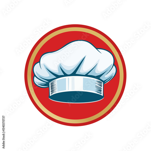 Chef hat icon in red and gold circle emblem for restaurant catering service branding food culinary arts symbol gourmet meal logo vector