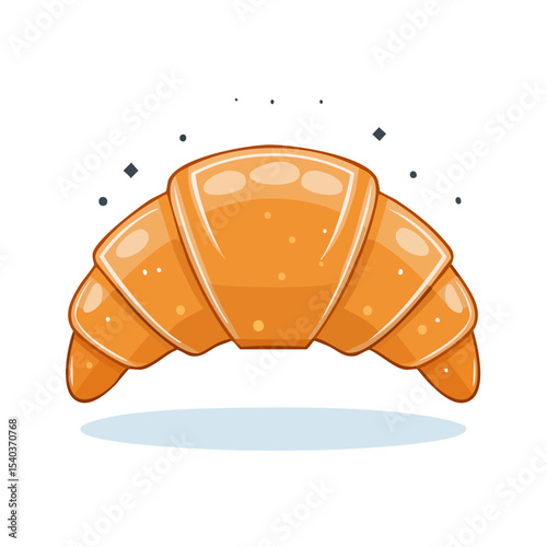 Cartoon Croissant Pastry with Flaky Texture on Black Background for Food Illustration