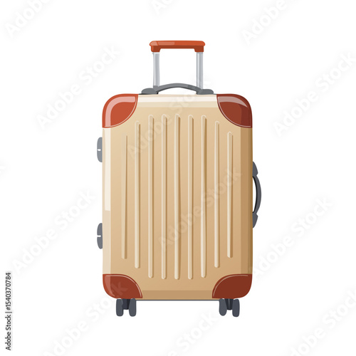Brown and Beige Striped Suitcase with Wheels for Travel Illustration on a Black Background for Luggage and Vacation Themes