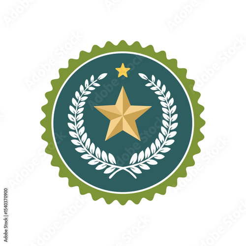 Elegant Gold Star Icon Within Laurel Wreath Emblem Round Badge Illustration for Quality Achievement Excellence Leadership Recognition