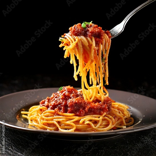 Spaghetti with bologna sauce. Italian food. Classic paste. Pasta with meat and tomato