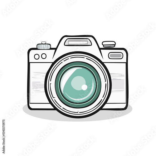 Illustration of a White Camera with a Teal Lens for Photography and Visual Storytelling Projects