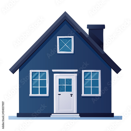 Stylized Blue House with White Trim Door and Windows Illustration Residence Home Building Design