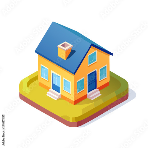Isometric Illustration of a Two Story House on a Small Patch of Land