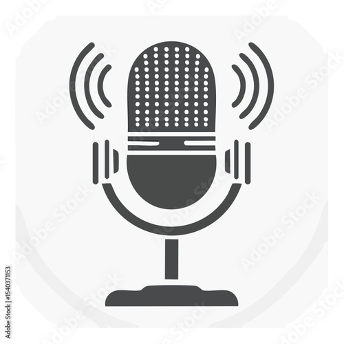 Retro microphone broadcasting a radio podcast show with clear signal waves technology for audio production studio or live recording