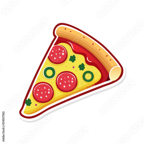 Cartoon Pepperoni Pizza Slice with Olives and Sauce on Dark Background Food Concept Illustration Italian Cuisine Culinary