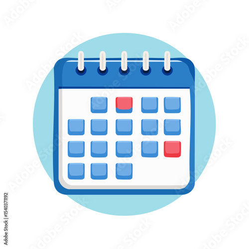 Calendar Icon with Marked Dates Reminder in Blue Circle Planning Organization Design