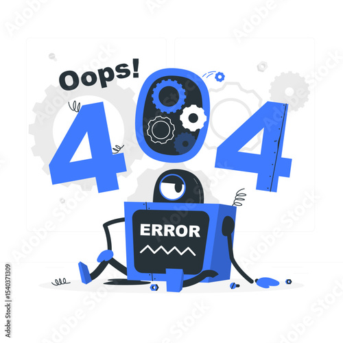 Oops! 404 error with a broken robot concept illustration