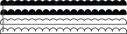 Scalloped edge seamless vector set. Simple scalloped border shape. Scalloped border. Texture ribbons illustration isolated on white background.