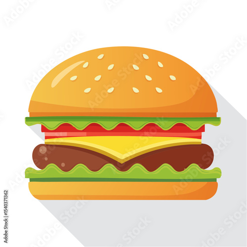 Delicious cartoon burger with sesame seeds and fresh ingredients a food illustration for fast food menus and promotional graphic design projects
