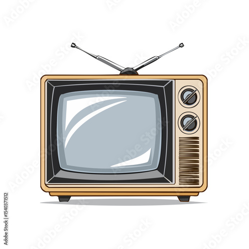 Vintage Television Set with Antennae Nostalgic Retro TV Receiver Media Entertainment Communication Technology Cartoon Vector Illustration