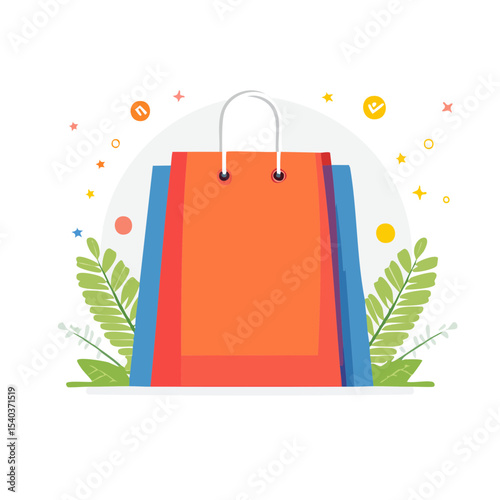 Shopping Bags Graphic with Plants and Stars for Retail and Promotions Concept