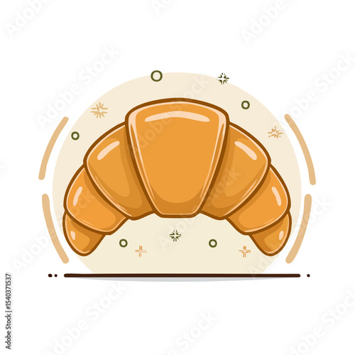 Single freshly baked croissant pastry illustration, breakfast baked food and simple vector design.