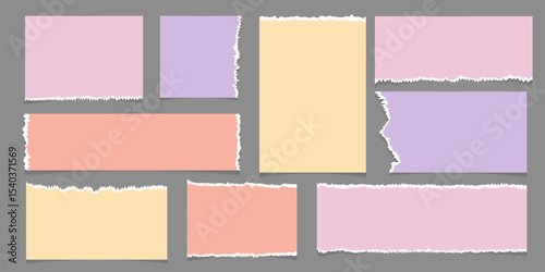 Set of realistic colorful torn paper, notepad. Vector illustration.