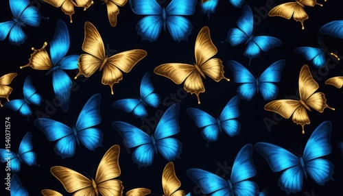 Colorful abstract background with a collection of beautiful flying butterflies, a vibrant design illustrating the beauty of nature's insects with artistic wings and patterns