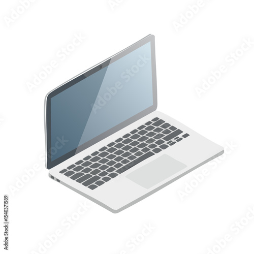 Isometric Laptop Illustration on Black Background with Open Screen, Keyboard, Touchpad