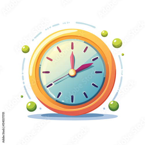 Cartoon Time Clock with Hands and Decorative Dots Illustrating Time Concept and Urgency in Graphic Style on Black Background