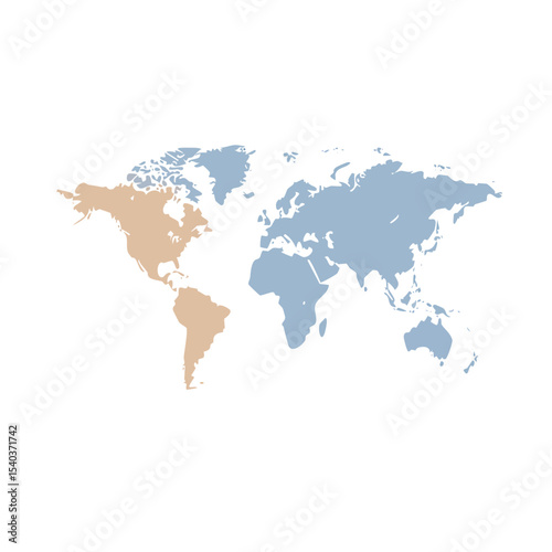 Two-Tone World Map Featuring North and South America, Emphasizing Continents and Geography on Black