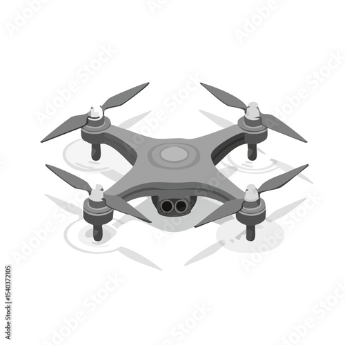Isometric drone illustration featuring a quadcopter design for aerial photography and videography with technology and recreational usage concept