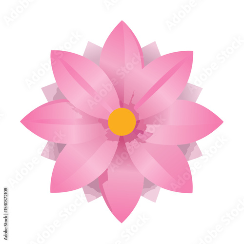 Stylized pink flower illustration with yellow center in a simple yet elegant design on a black background for creative designs