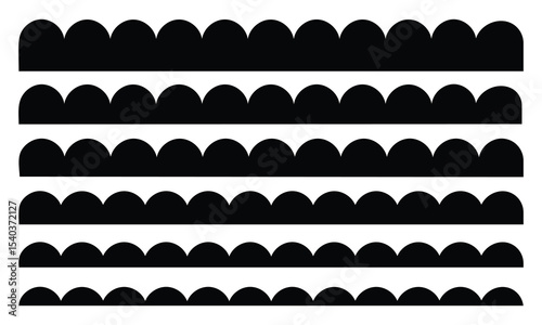 Scalloped border simple divider ornament edge isolated on white background. Scalloped edge borders and dividers. Simple scalloped border.