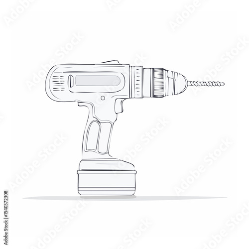 Isolated Cordless Power Drill Illustration with Drill Bit for Construction and Home Improvement Projects