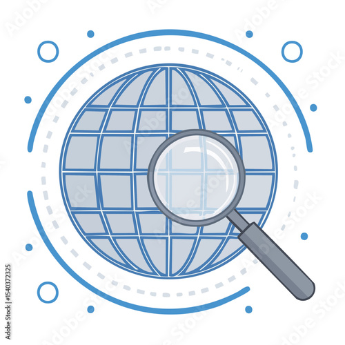 Global Search and Investigation Illustration Globe under Magnifying Glass Search Analysis