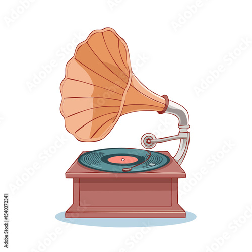 Retro gramophone playing a vinyl record album illustration antique phonograph vintage music nostalgia and old fashioned sound technology