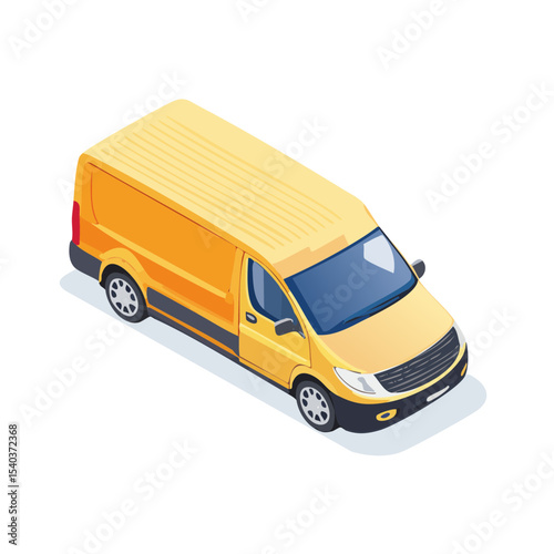 Isometric Yellow Delivery Van on Black Background, Transport and Logistics Concept Illustration