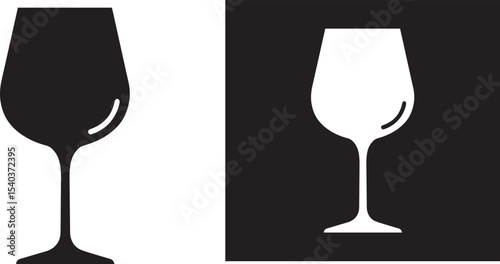 Elegant Wine Glass Icon Black and White Vector Illustration