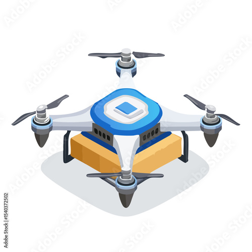 Isometric Drone Delivery with Package for E-Commerce Shipment Innovation and Future Logistics Solutions Utilizing Air Transport Technology