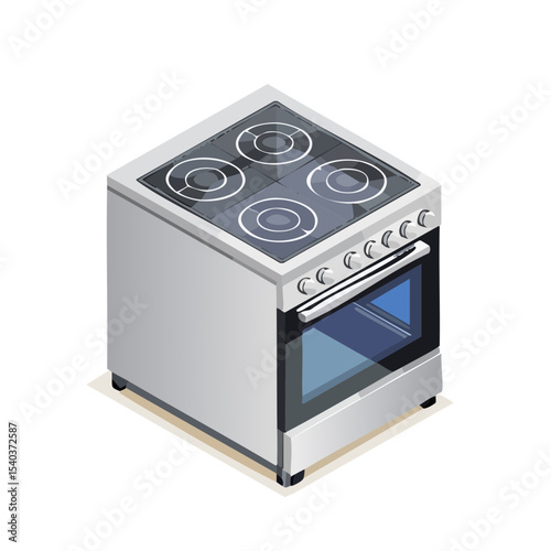 Isometric view of a kitchen oven appliance Cooking appliance for baking and roasting with four burners for food preparation