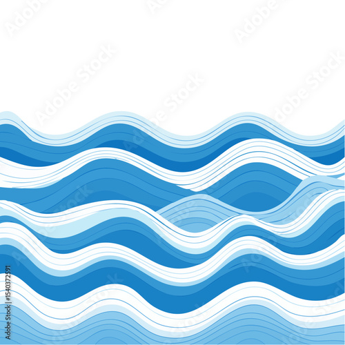 Abstract wavy blue vector pattern with sea wave lines for marine themed backgrounds with gradient and depth for ocean graphic designs